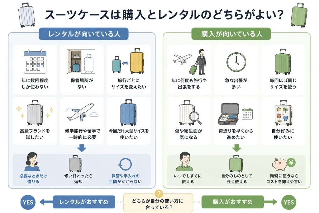 スーツケースはレンタルと購入どっちが良い?