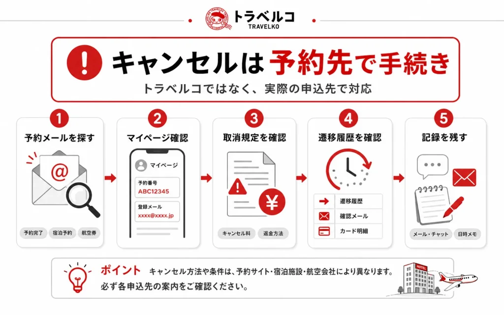 トラベルコ　キャンセル手順